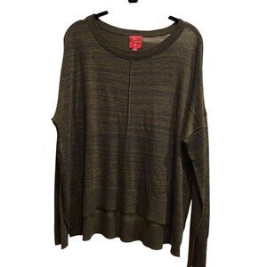 John & Jenn Boat Neck Olive Green Gray Thin Knit Step Hem Hi Low Sweater FLAW L